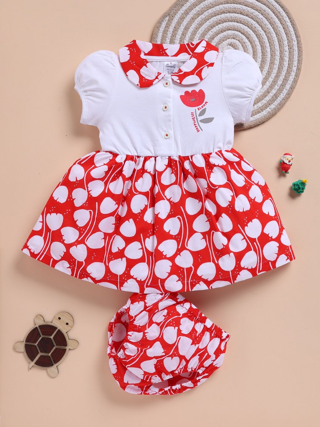 Simply Girls Floral Printed Fit & Flare Pure Cotton Dress With Bloomers-picture-52