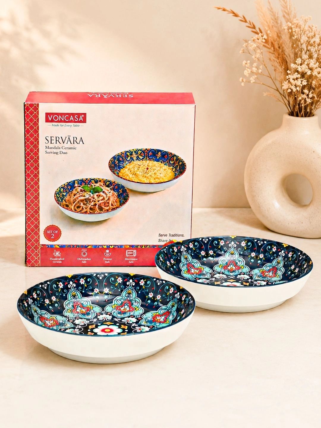 MARKET99 Set Of 2 Geometric Folk Art Ceramic Bohemian Serving Dish-image-36