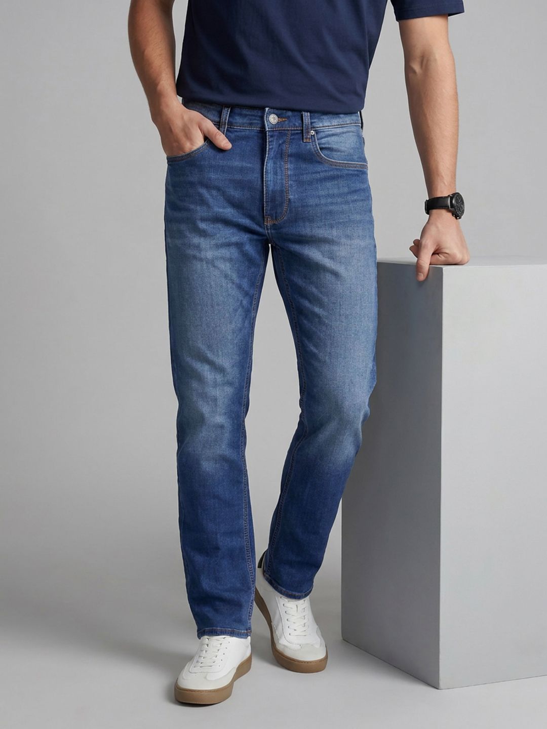 Louis Philippe Jeans Men Straight Fit Light Fade Stretchable Jeans-picture-11