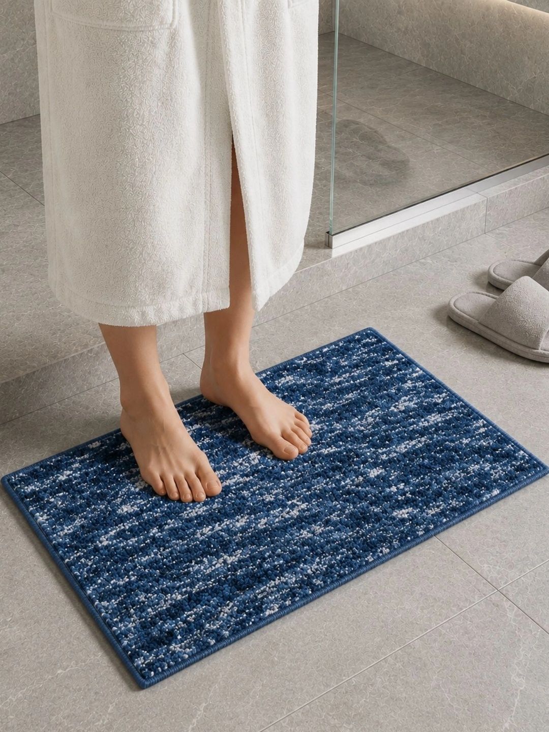 DECOVIA Navy Blue Anti Skid 400 GSM Bath Rugs-image-15
