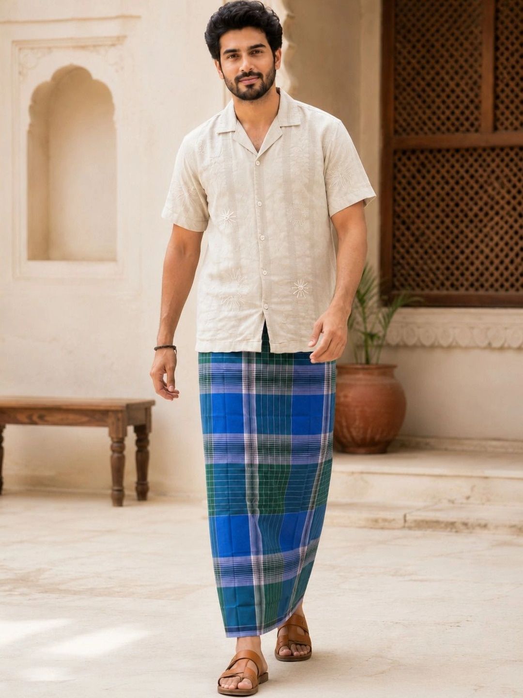 AKESHAVAM Men Checked Cotton Dhoti Dhotis-picture-56