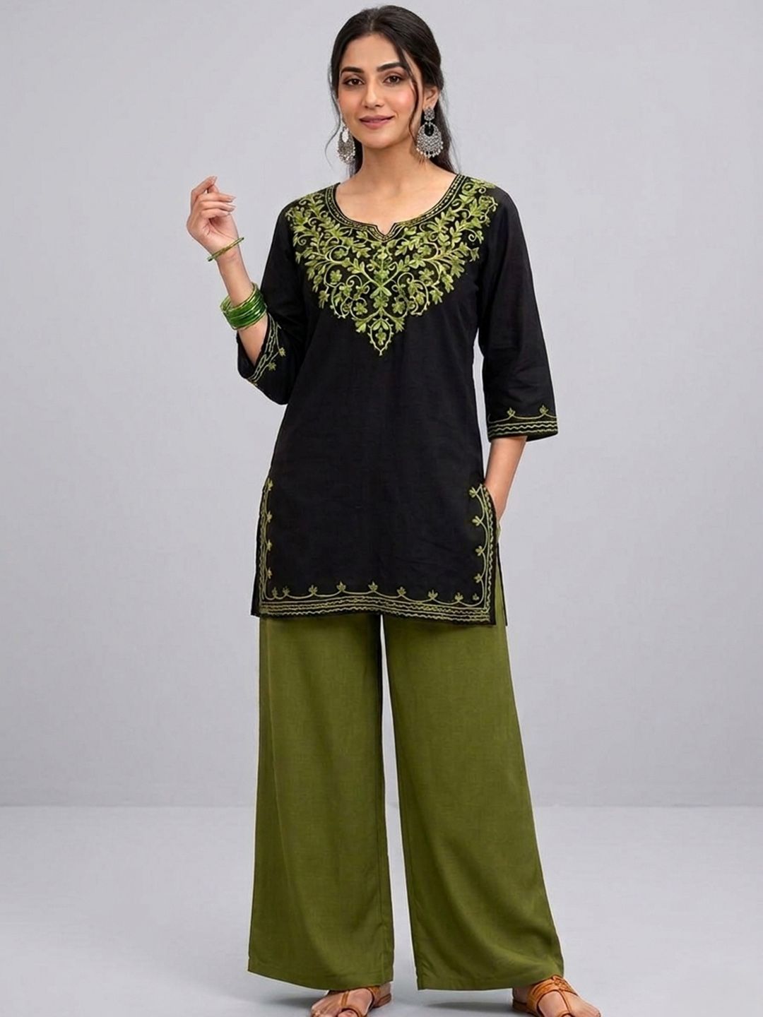 ILMA CREATION Women Ethnic Motifs Embroidered Regular Thread Work Kurti with Palazzos-picture-41