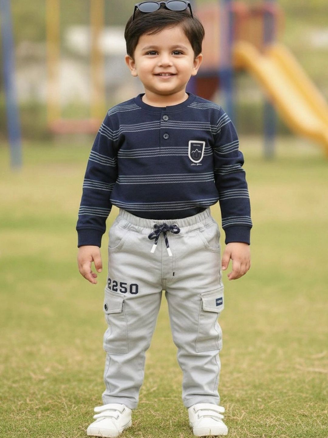 V-Mart Boys Striped T-shirt with Trousers-picture-58