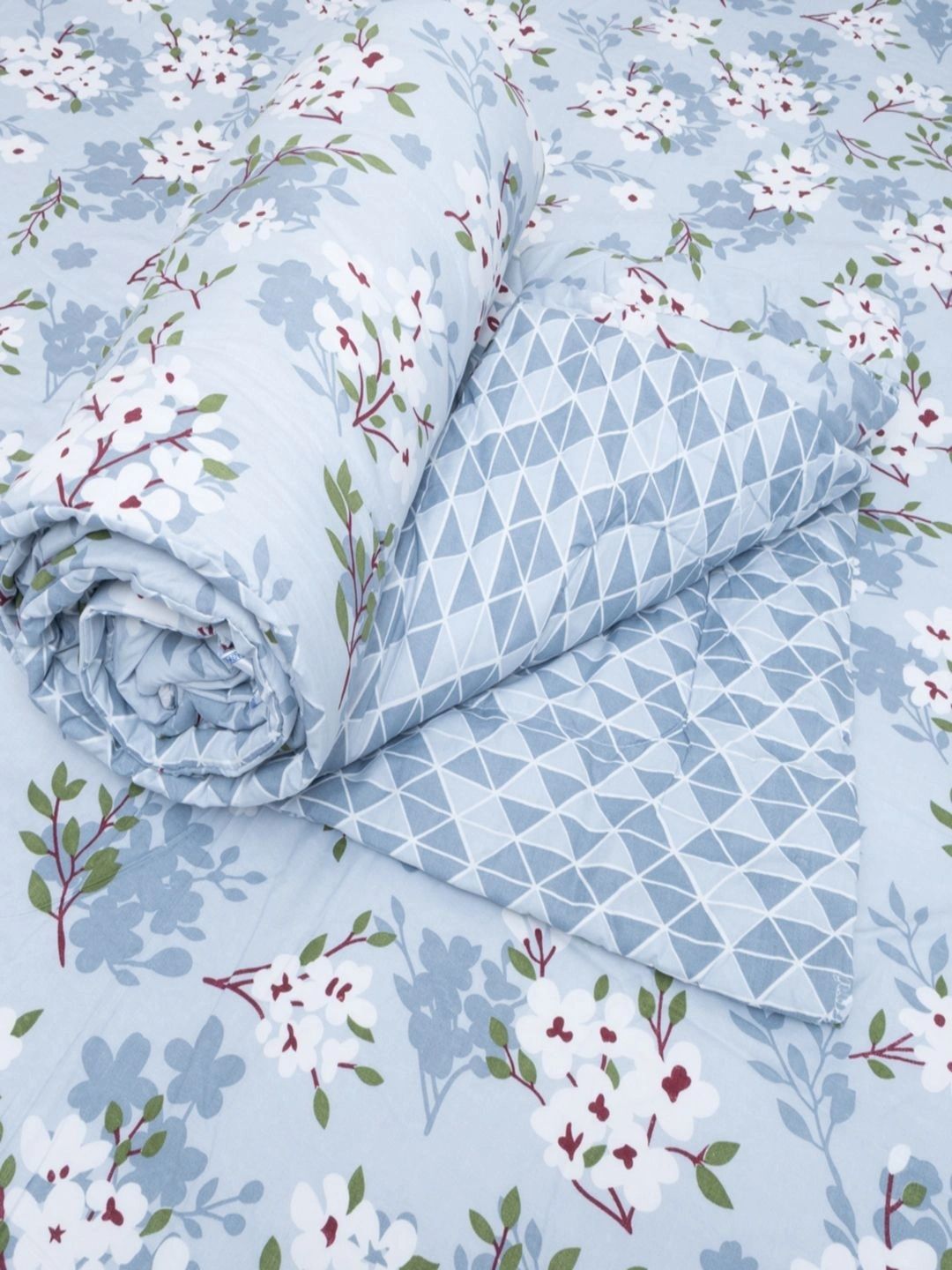 Threadwear Blue & White Floral Polycotton 4 Piece Double Queen Fine Bedding Set-picture-19