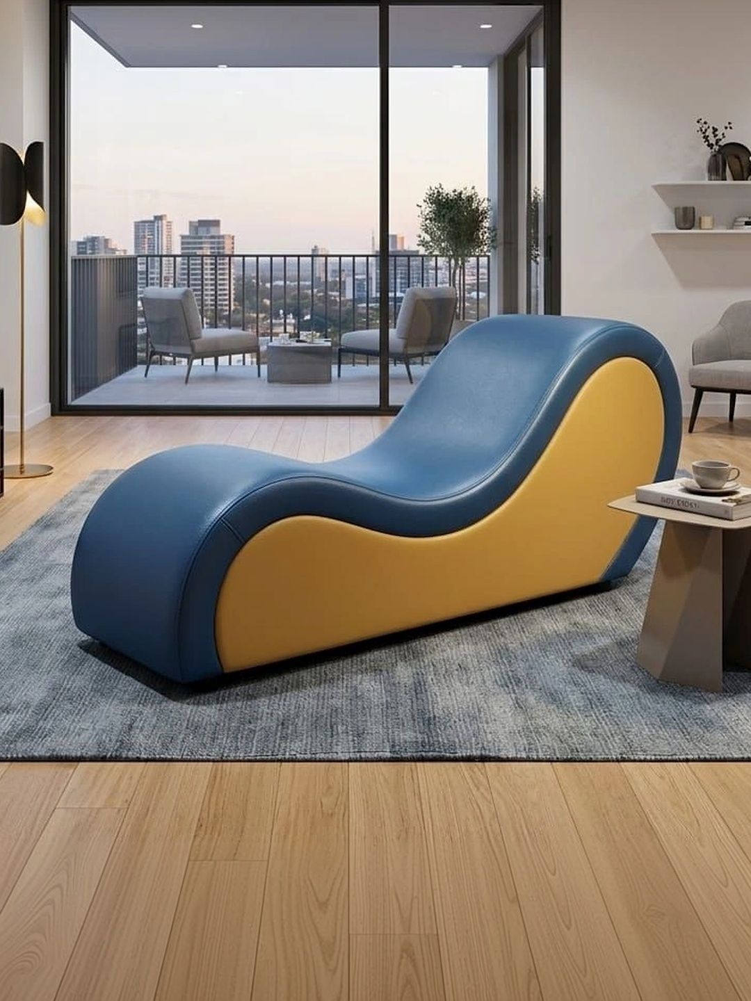 INDIAWOODMART Blue Loveseat Sofa-image-17