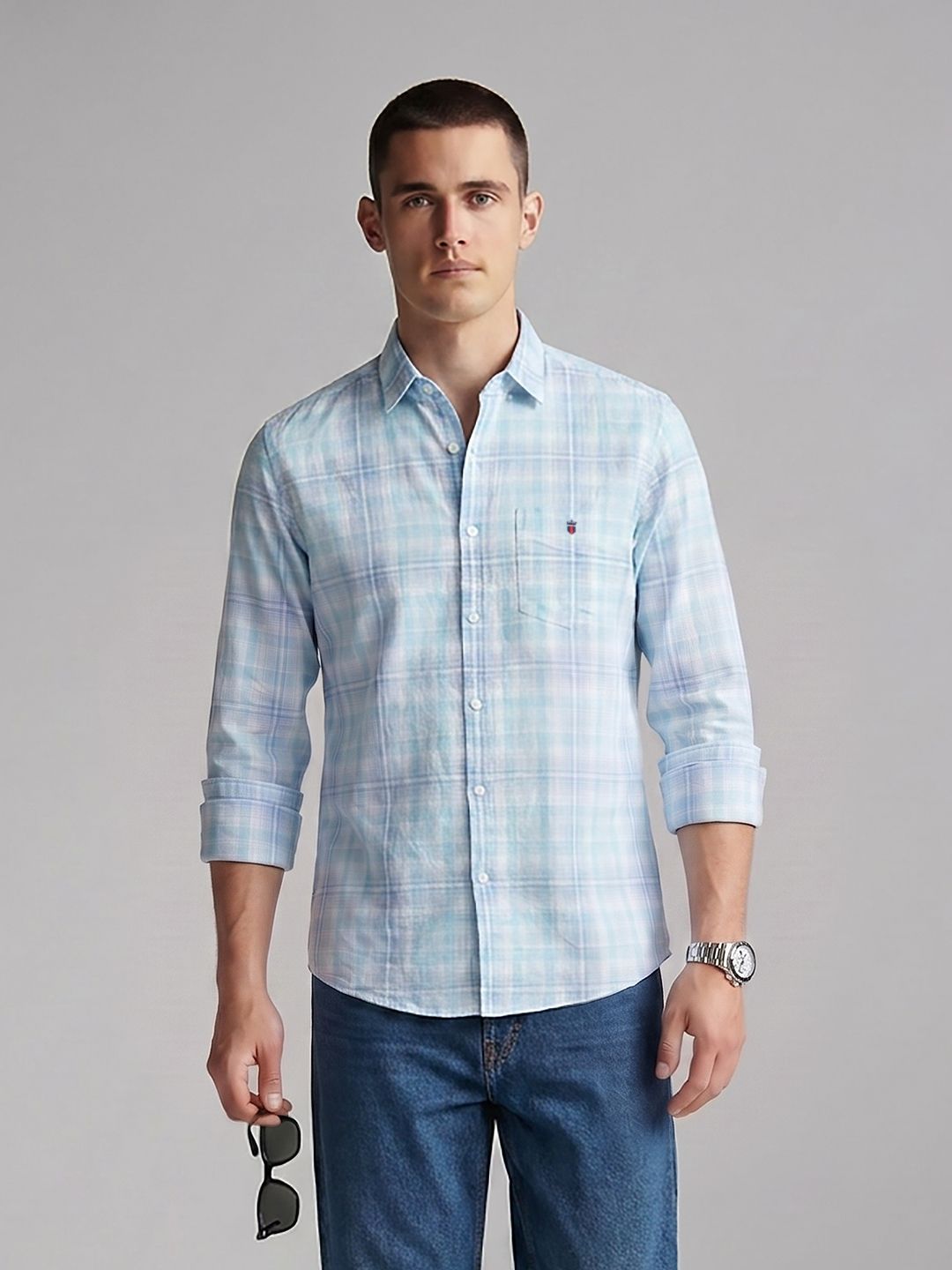 Louis Philippe Sport Checked Cotton Linen Casual Shirt-picture-55