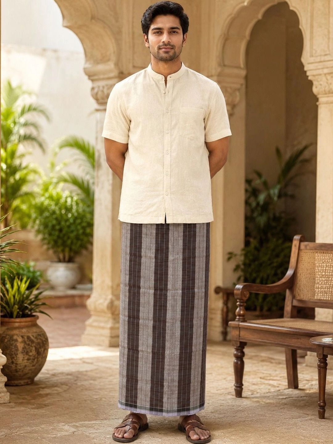 AKESHAVAM Men Checked Cotton Dhoti Dhotis-picture-24