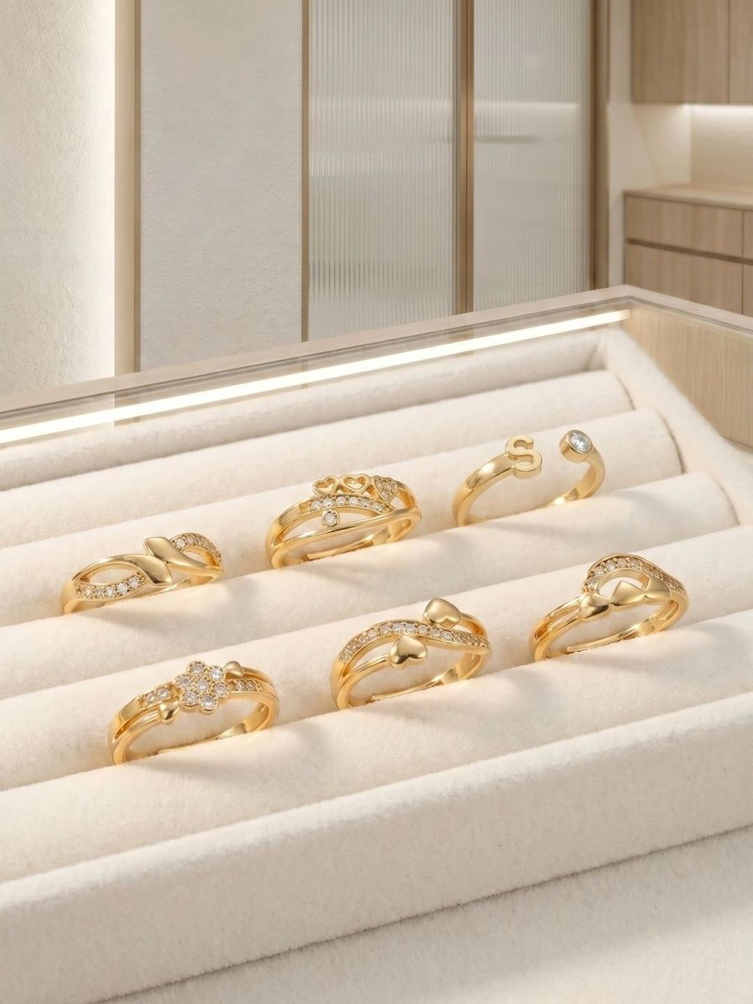 Sangria Women Set of 6 Silver Plated American Diamond Finger Ring-picture-31