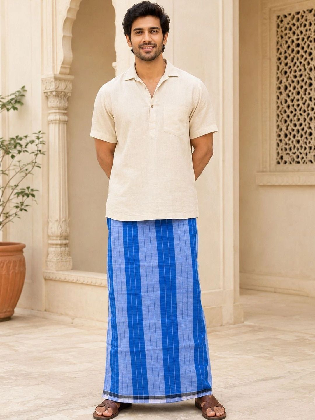 AKESHAVAM Men Striped Cotton Dhoti Dhotis-picture-33