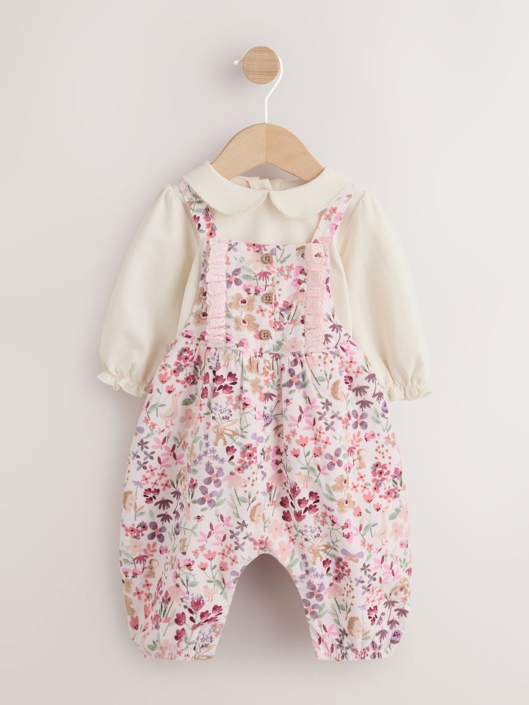 NEXT Infant Girls Floral Printed Dungarees with Bodysuit-picture-38