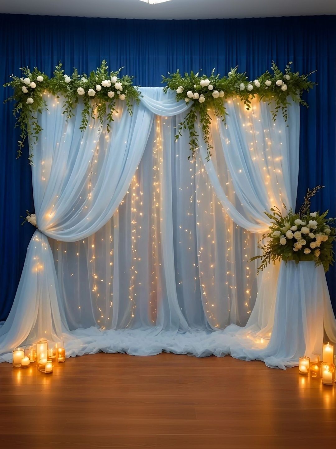 Bubble Trouble 7-Pcs Blue Curtain Backdrop With String Lights-picture-5