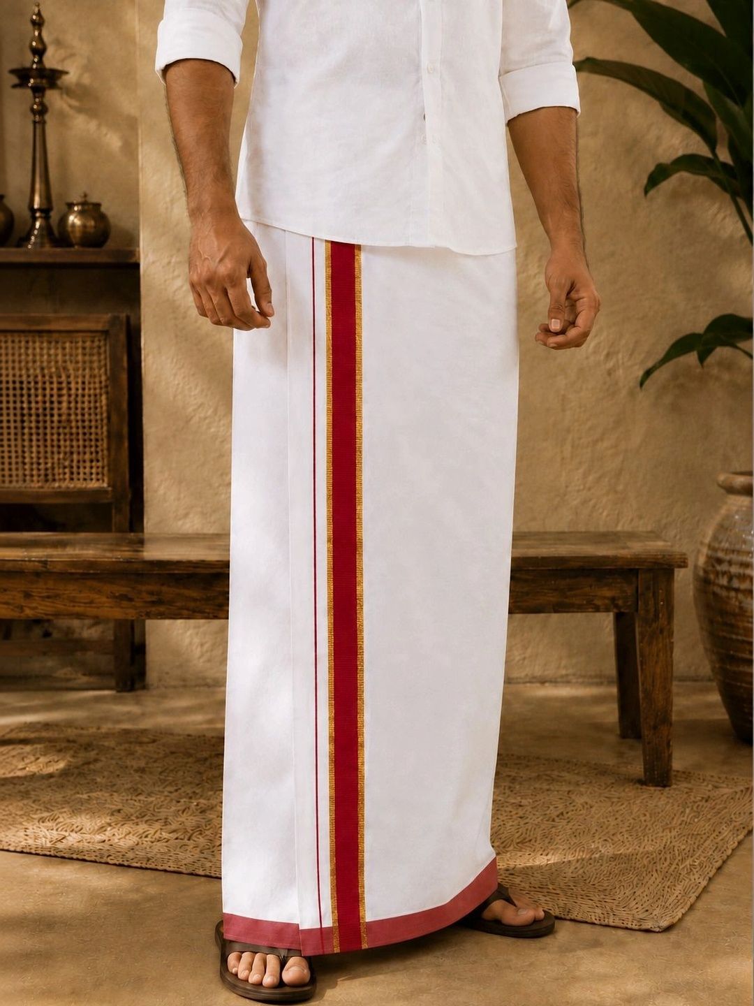 AKESHAVAM Men Striped Cotton Dhoti Dhotis-image-40