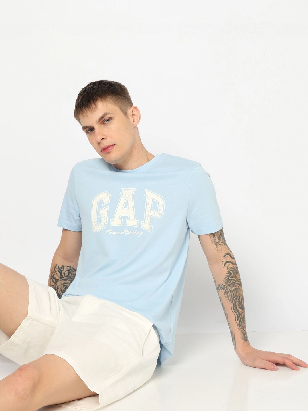 GAP Brand Logo Printed Pure Cotton T-shirt-image-45