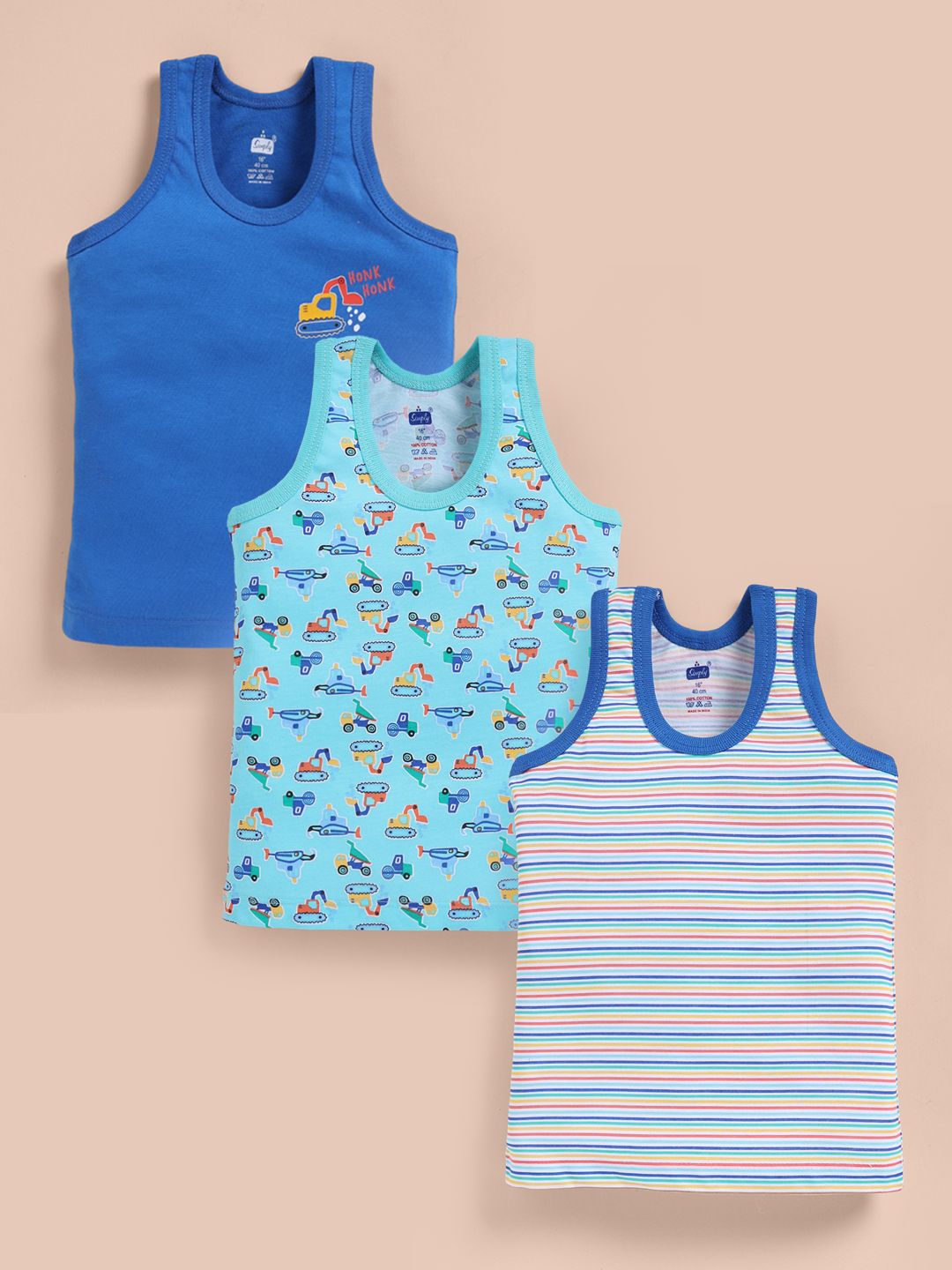 Simply Boys Pack of 3 Printed Pure Cotton Basic Vests-image-16