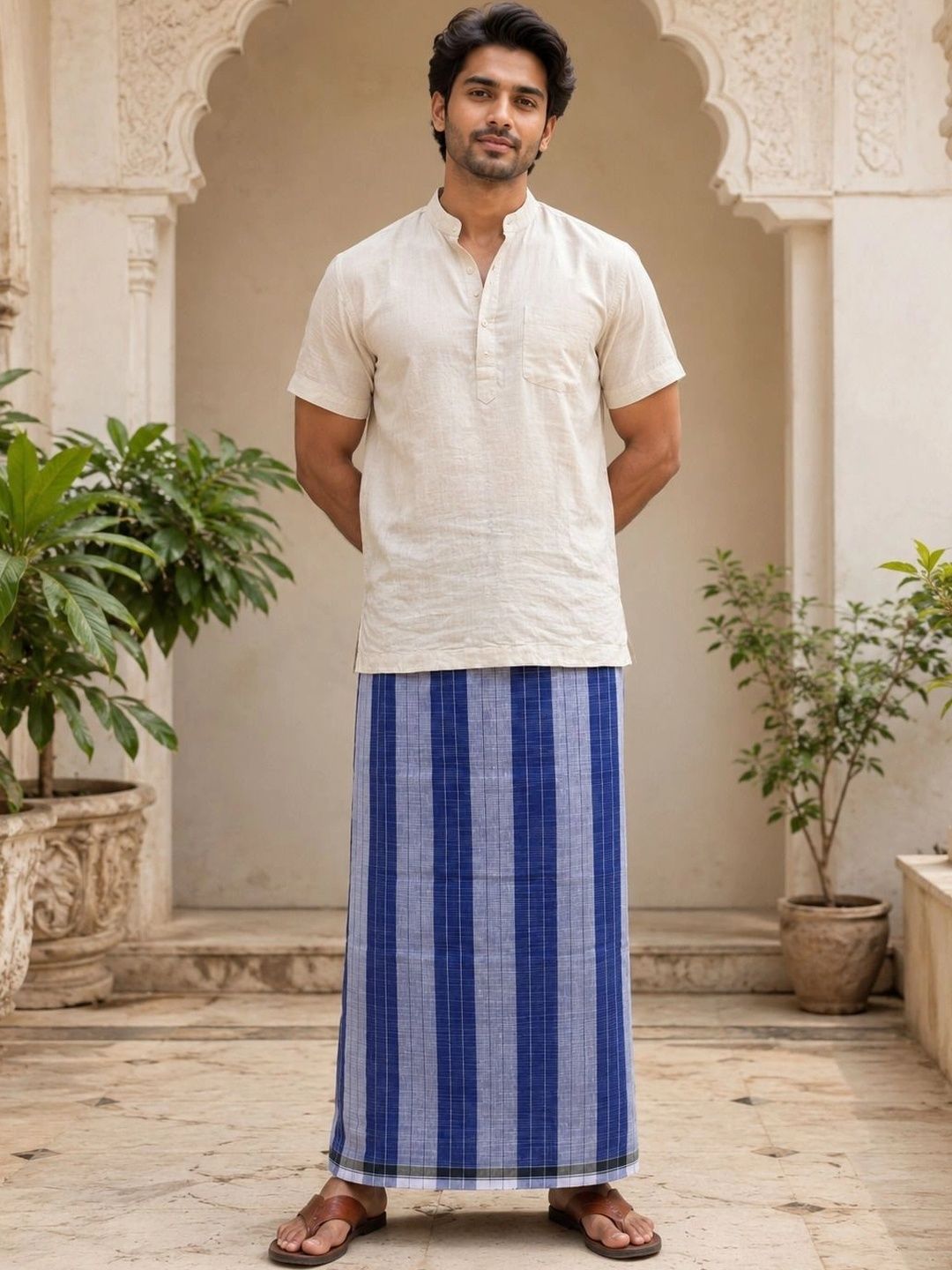 AKESHAVAM Men Striped Cotton Dhoti Dhotis-picture-47