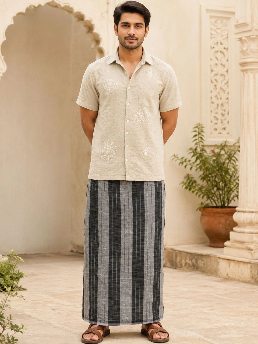 AKESHAVAM Men Striped Cotton Dhoti Dhotis-picture-30