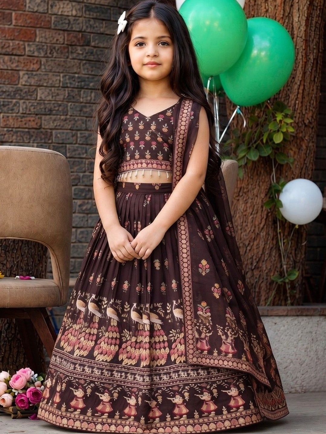 Sangria Girls Printed Ready to Wear Lehenga & Blouse With Dupatta-picture-11
