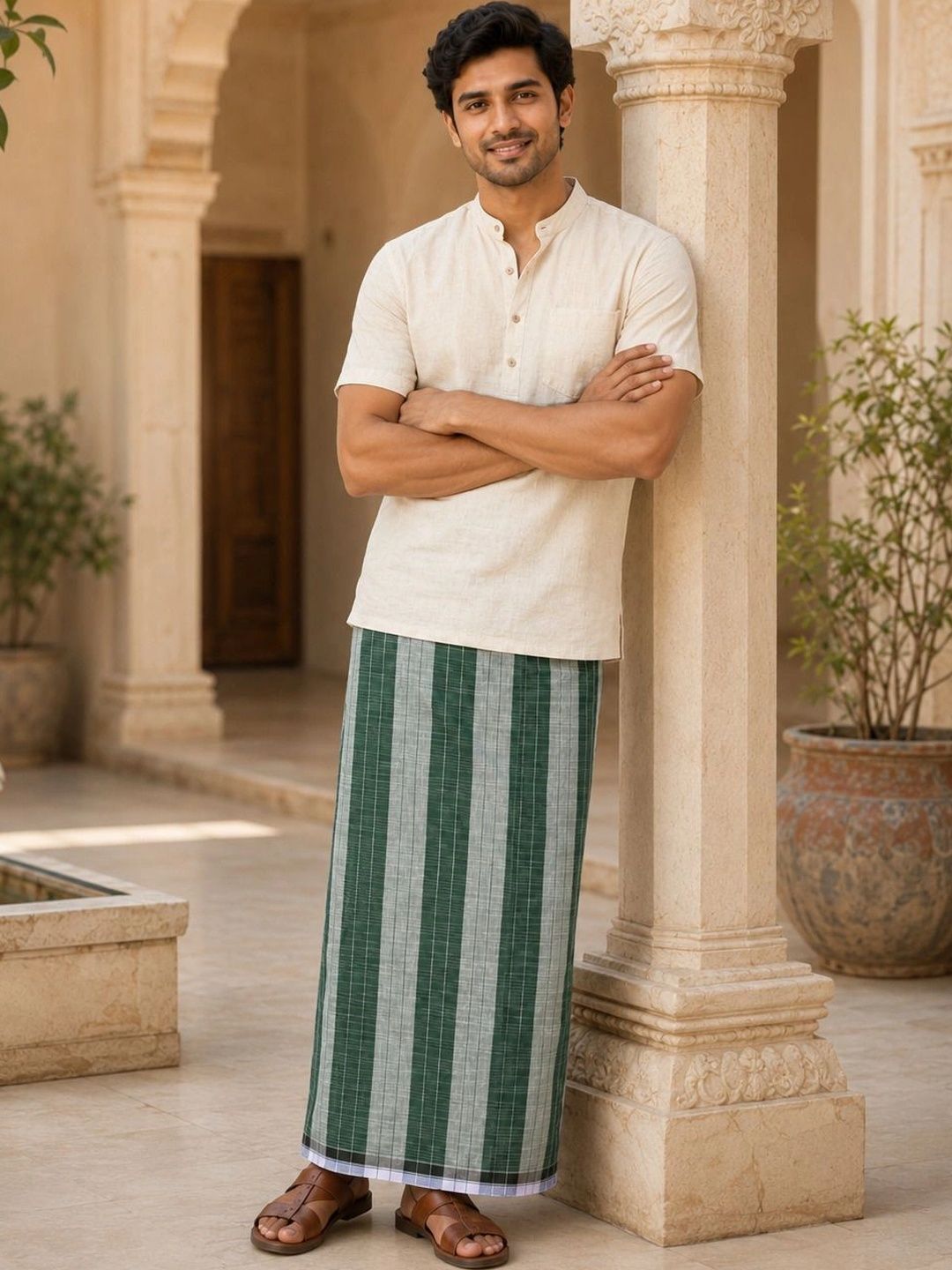 AKESHAVAM Men Striped Cotton Dhoti Dhotis-picture-50