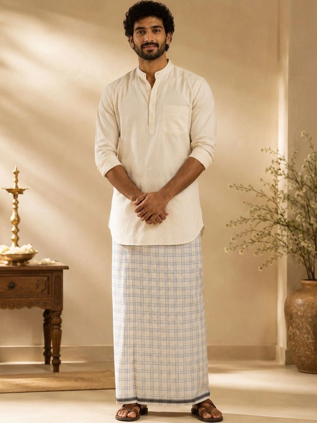 AKESHAVAM Men Checked Cotton Dhoti Dhotis-picture-47