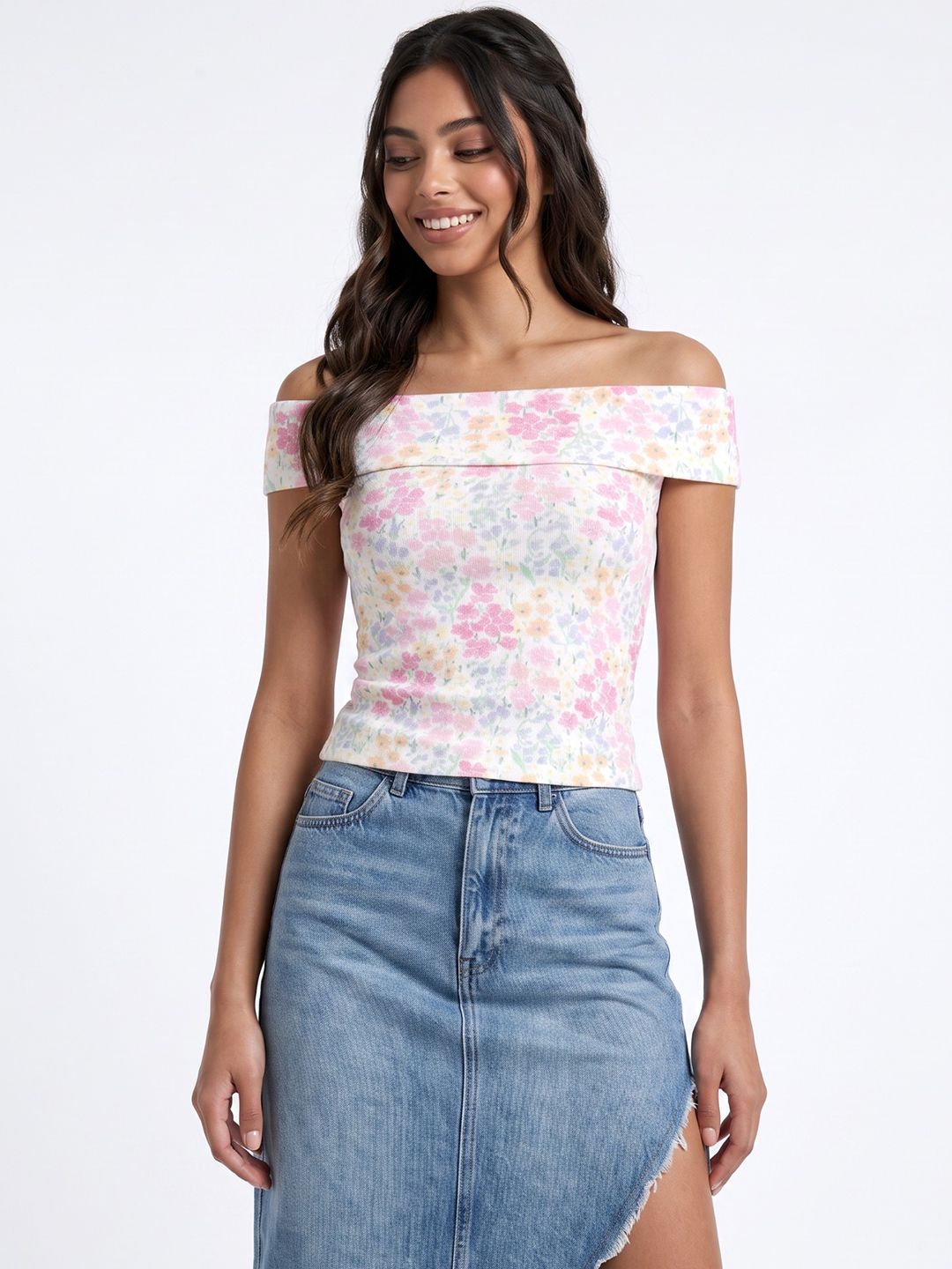 glitchez Floral Printed Off-Shoulder Fitted Top-picture-50