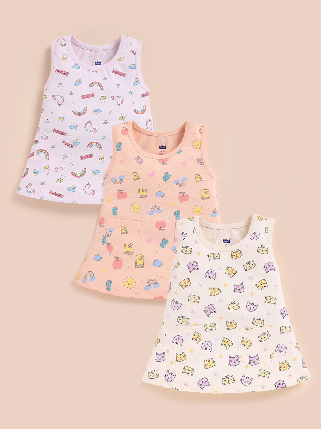 Simply Pack Of 3 Printed Pure Cotton A-Line Dress-picture-57