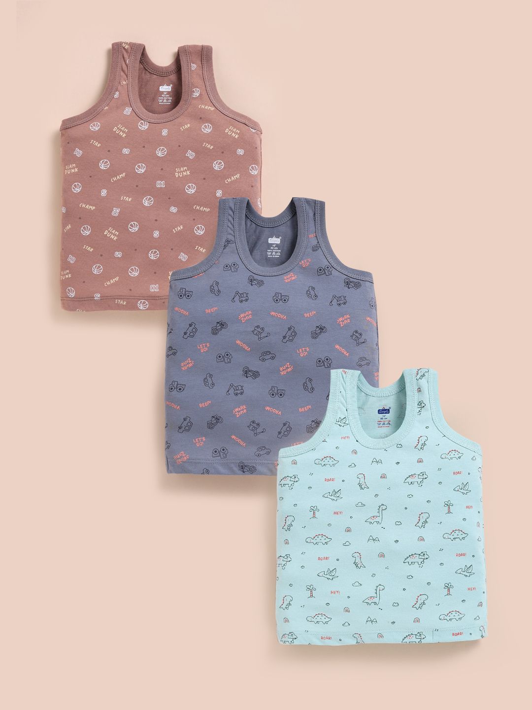 Simply Boys Pack of 3 Printed Pure Cotton Basic Vests-picture-52