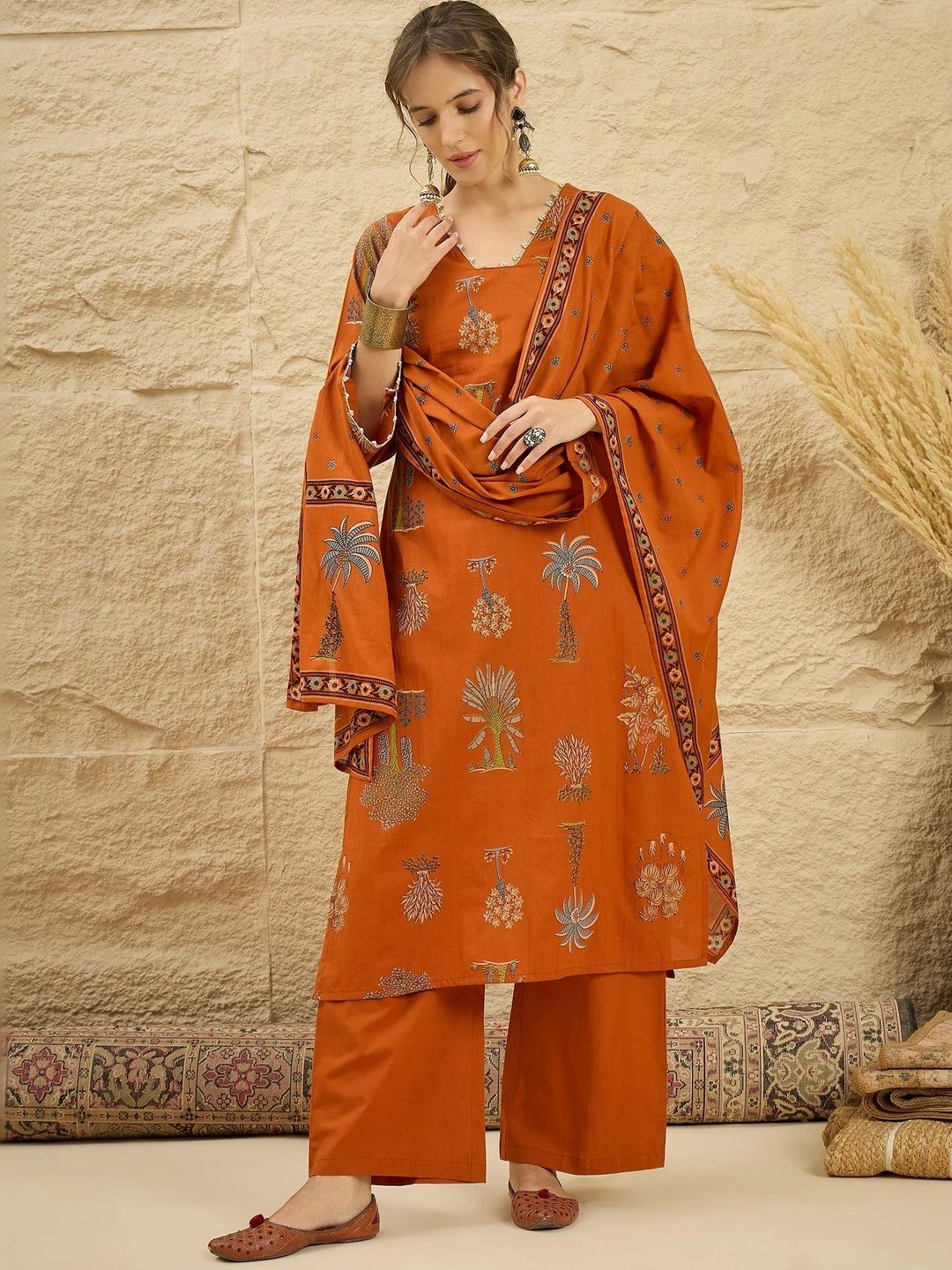 Ethnic Junction Women Ethnic Motifs Printed Regular Pure Cotton Kurta with Palazzos & With Dupatta-picture-34