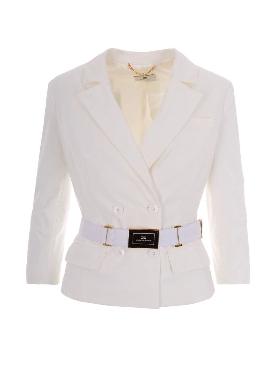 Elisabetta Franchi White Solid Notched Lapel Blazer-picture-46