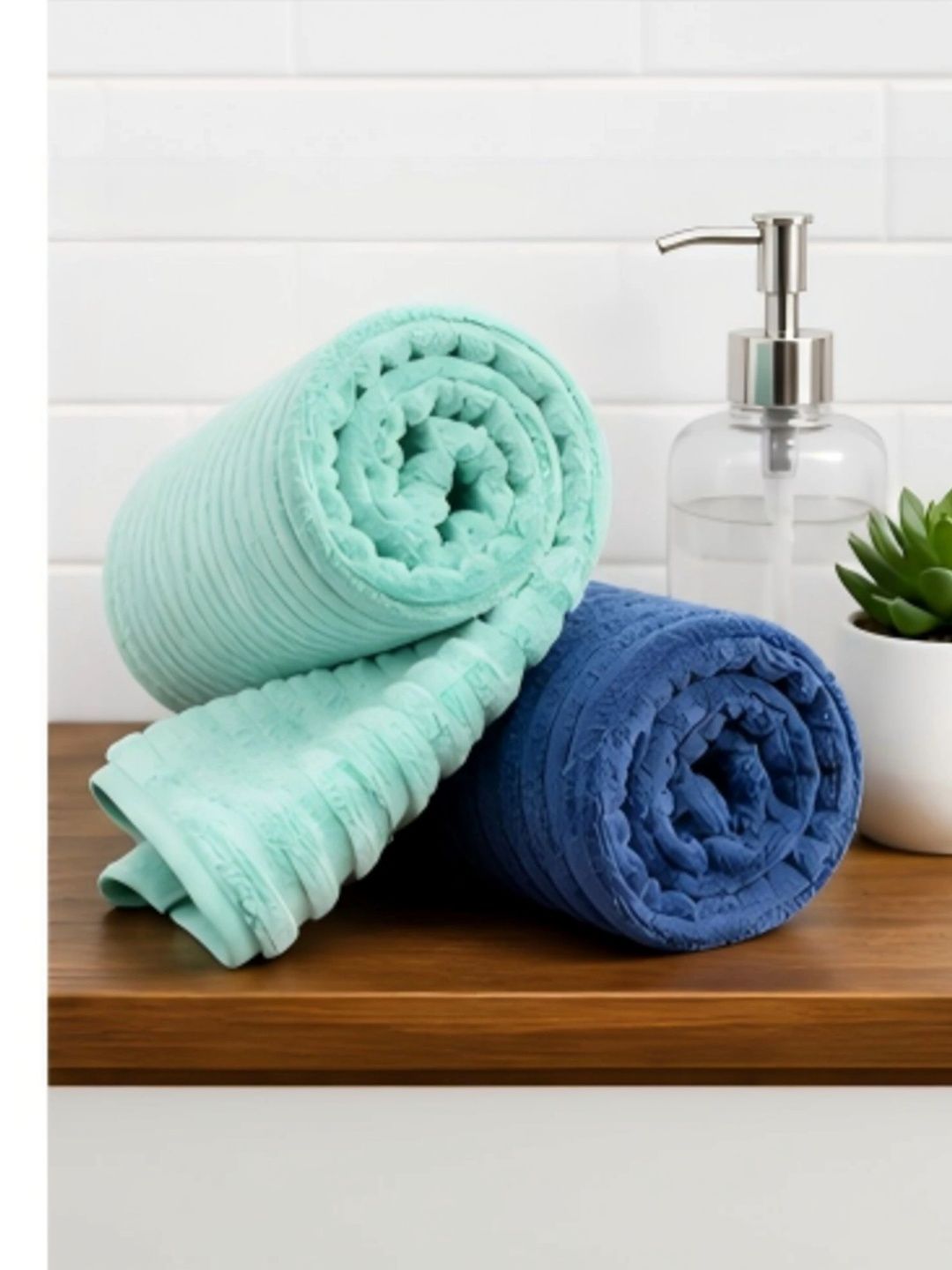 NISRAG HOME Blue & Sea Green 2 Piece Other 250 GSM Towel Set-image-22