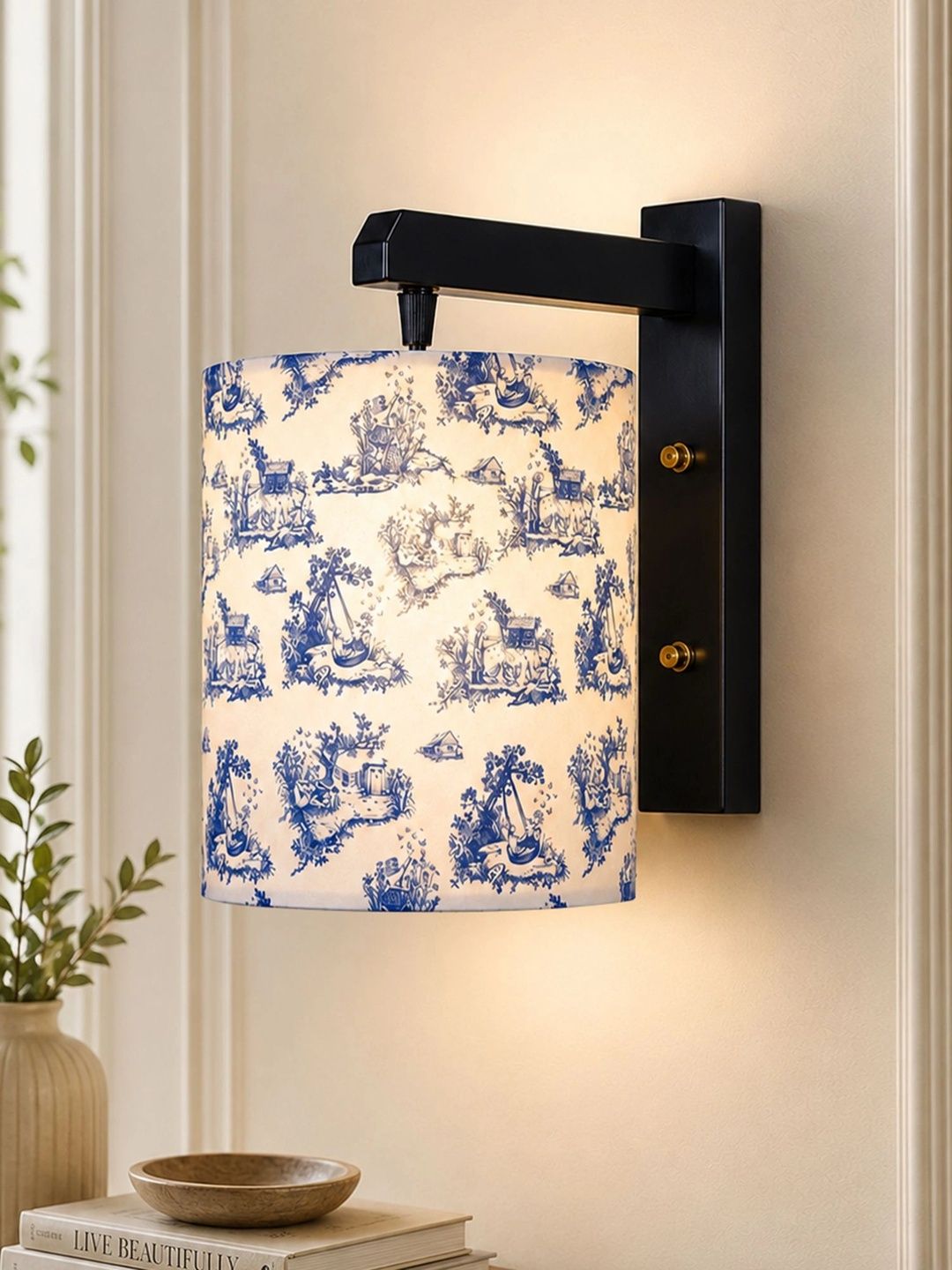 Glowhere Multicoloured Printed Wood Traditional Cylinder Shaped Wall Lamp-picture-18