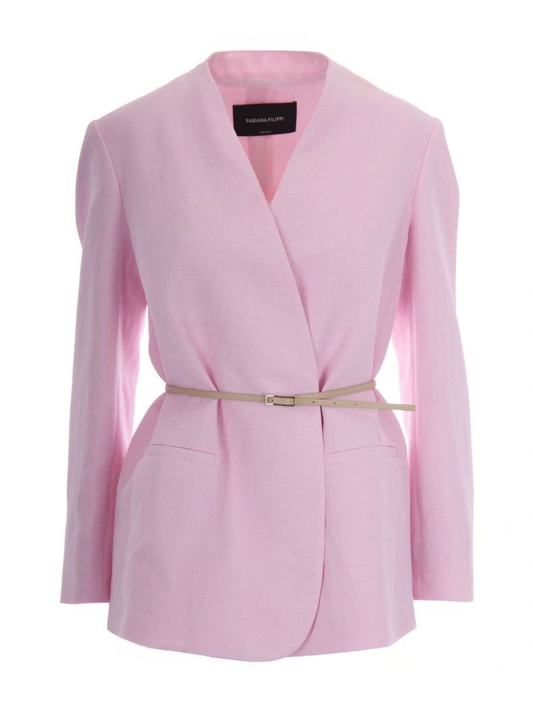 Fabiana Filippi Pink Solid V Neck Blazer-picture-24