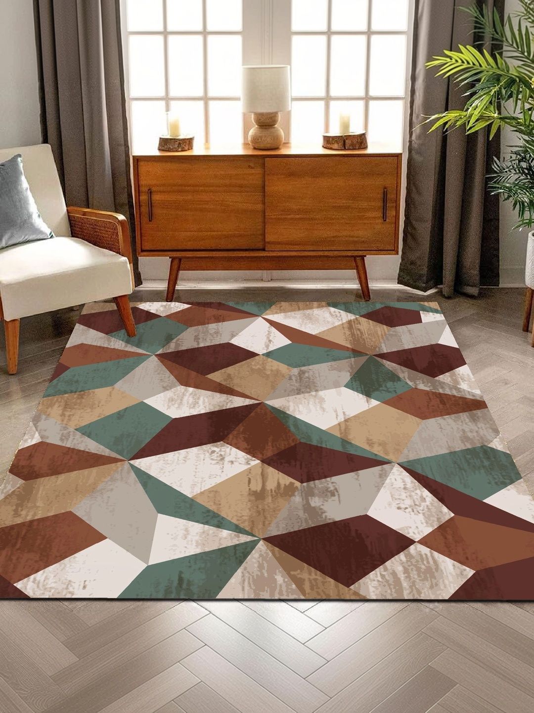 HOLLYWOOD STYLES Maroon Geometric Polyester Carpet-image-0