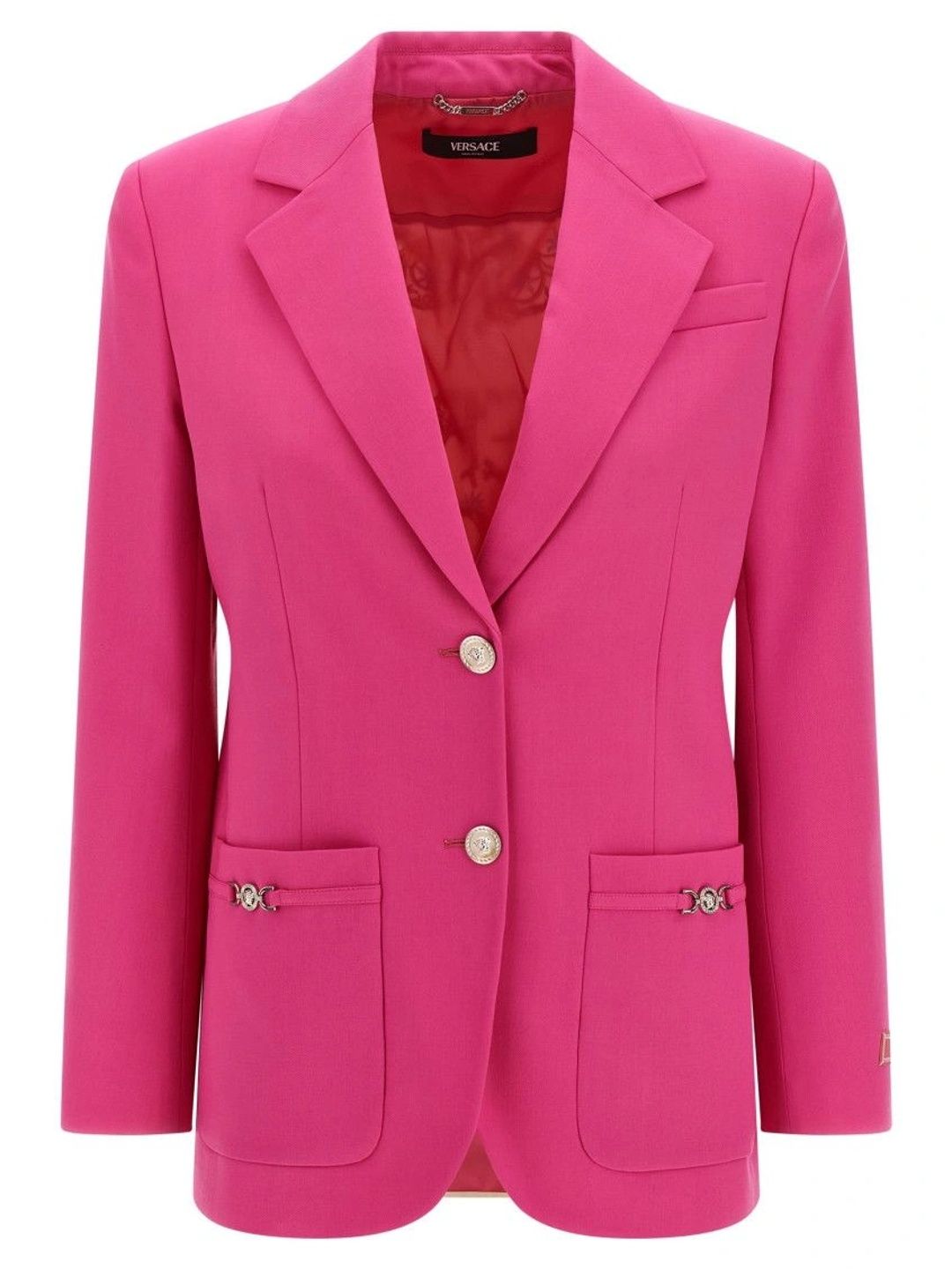 Versace Fuchsia Solid Notched Lapel Blazer-image-2