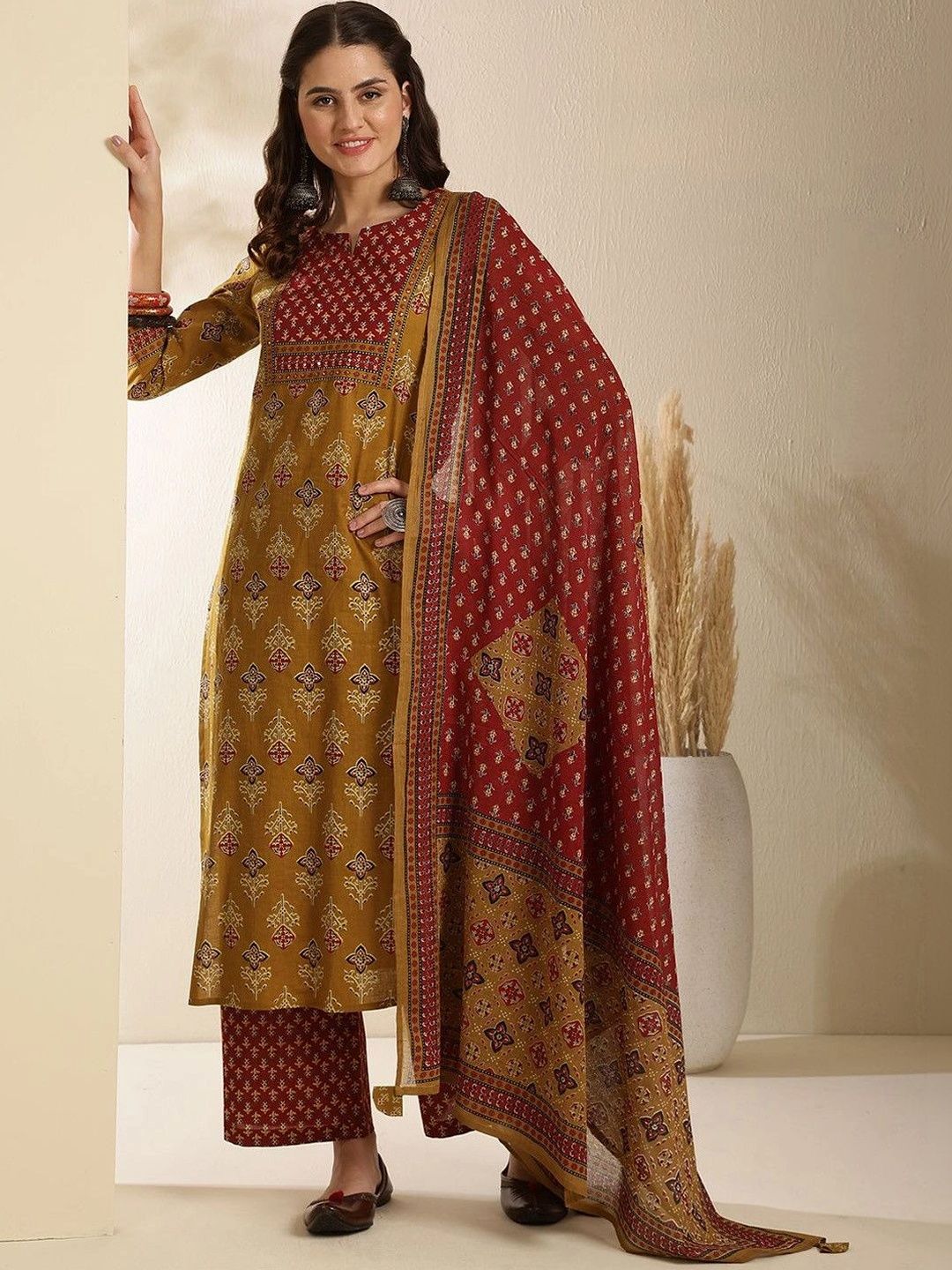 SAK JAIPUR Women Ethnic Motifs Printed Regular Kurta with Trousers & With Dupatta-picture-52