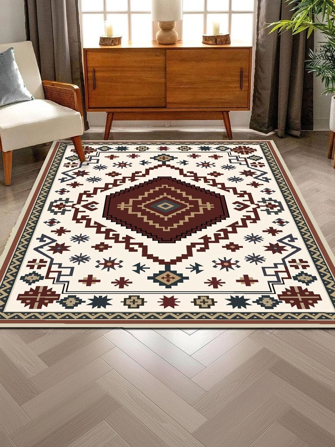 HOLLYWOOD STYLES White Ethnic Motifs Polyester Carpet-image-29