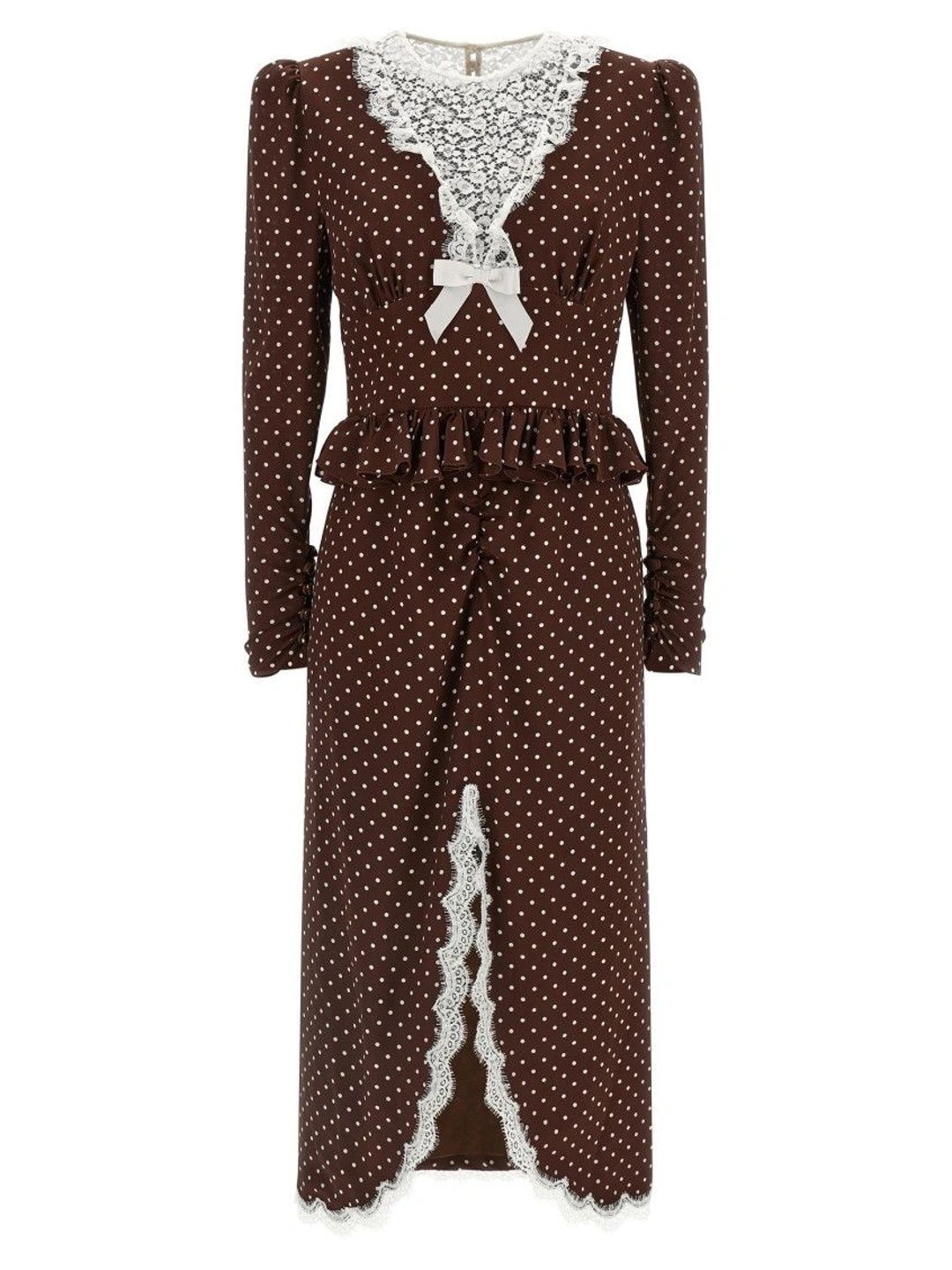Alessandra Rich Polka Dot Print Ruffled Sheath Midi Dress-image-21