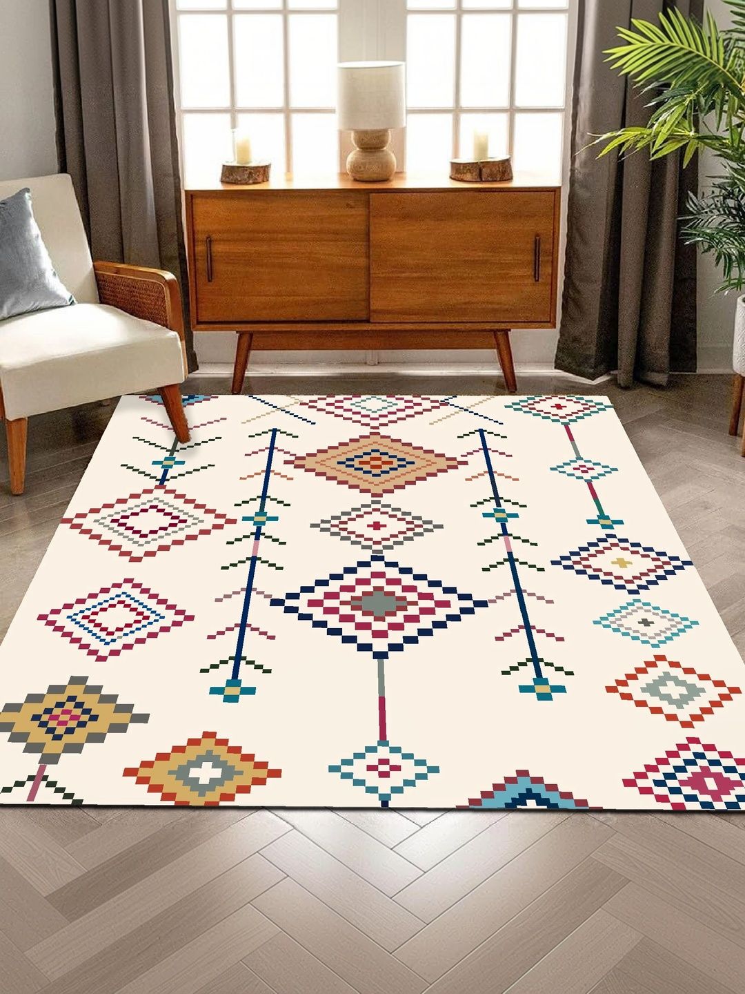 HOLLYWOOD STYLES White Ethnic Motifs Polyester Carpet-picture-7