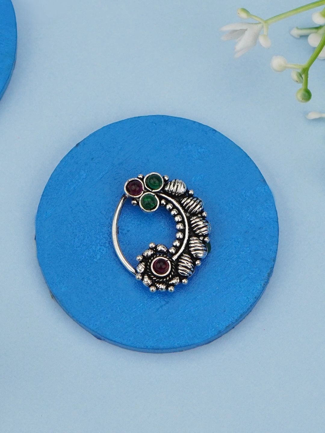 itisaaj Silver-Plated Artificial Stones and Beads Ring Nosepin-picture-39