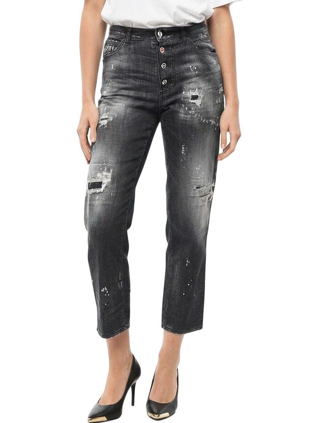 Dsquared2 Women Straight Fit Mid-Rise Highly Distressed Coated Jeans-picture-55