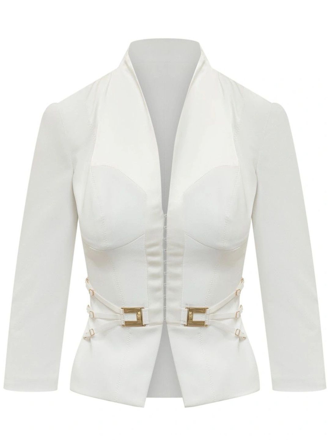 Elisabetta Franchi White Solid Shawl Lapel Blazer-image-35