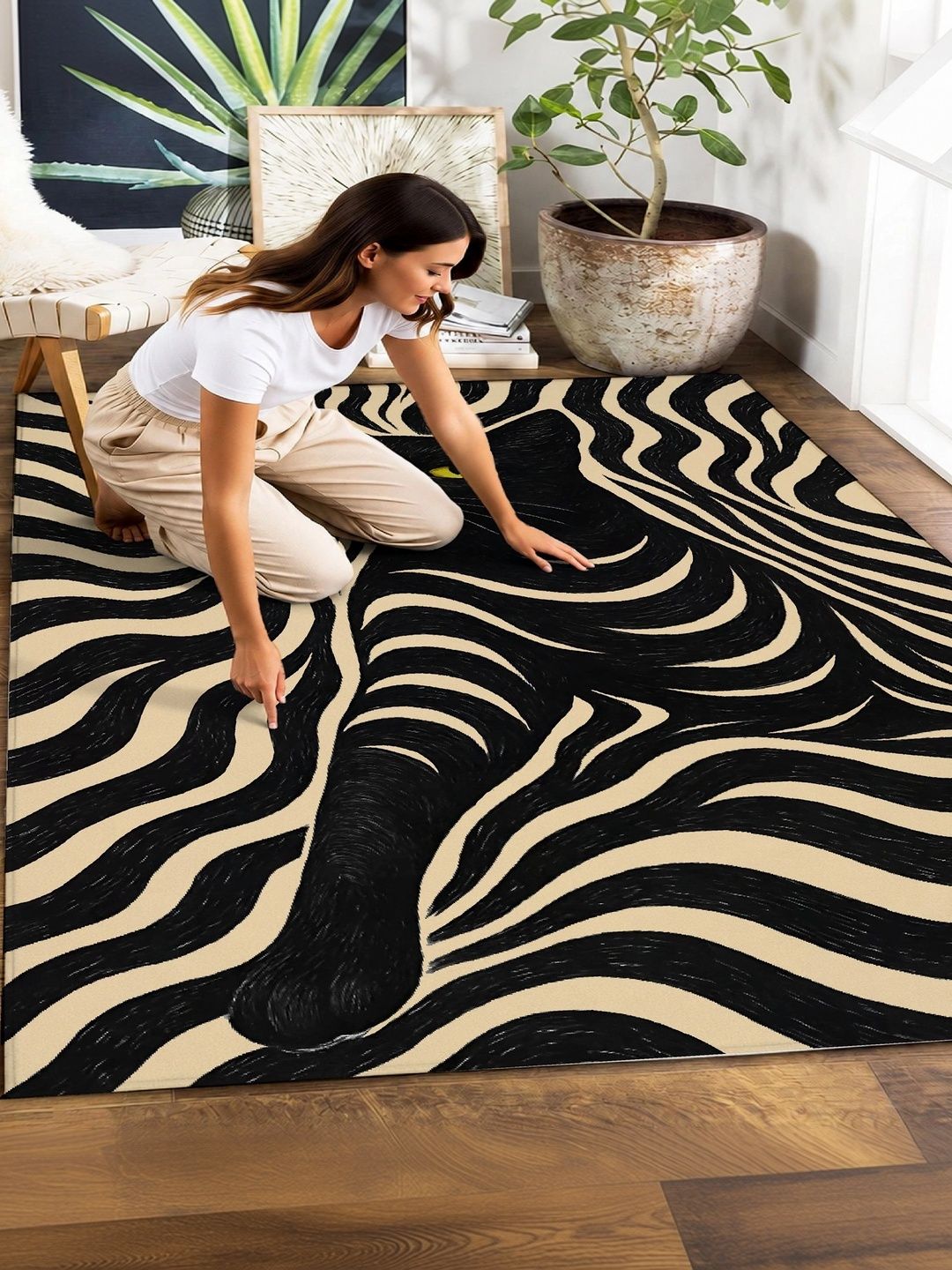 HOLLYWOOD STYLES Black Abstract Polyester Carpet-picture-47