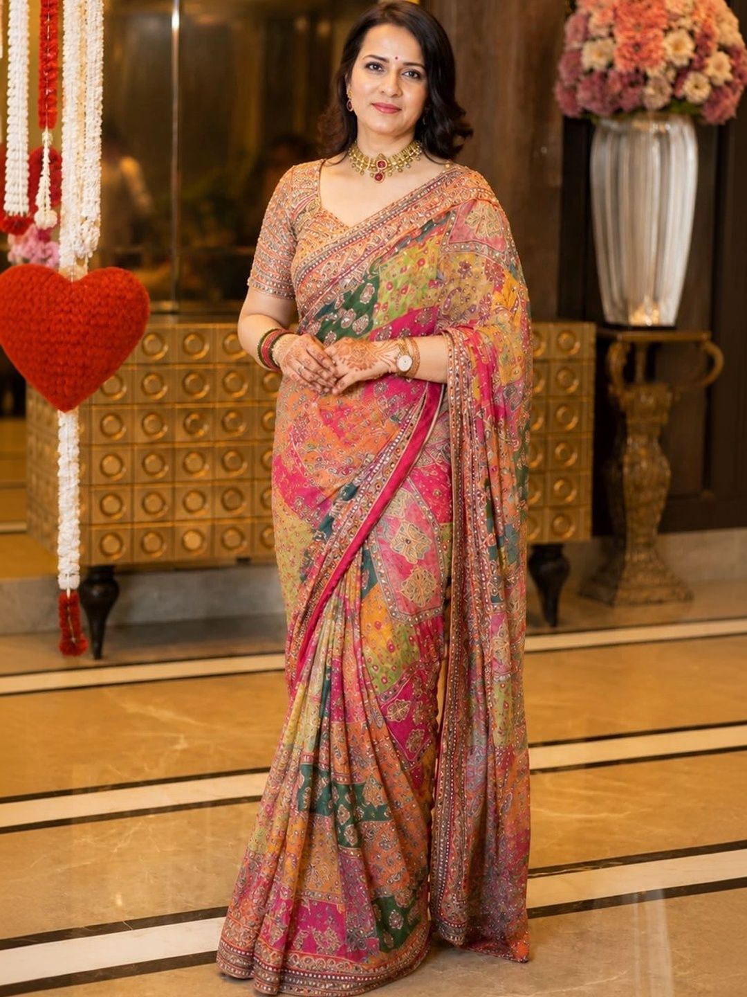 DJV Fashion Mirror Work Silk Blend Saree-picture-16