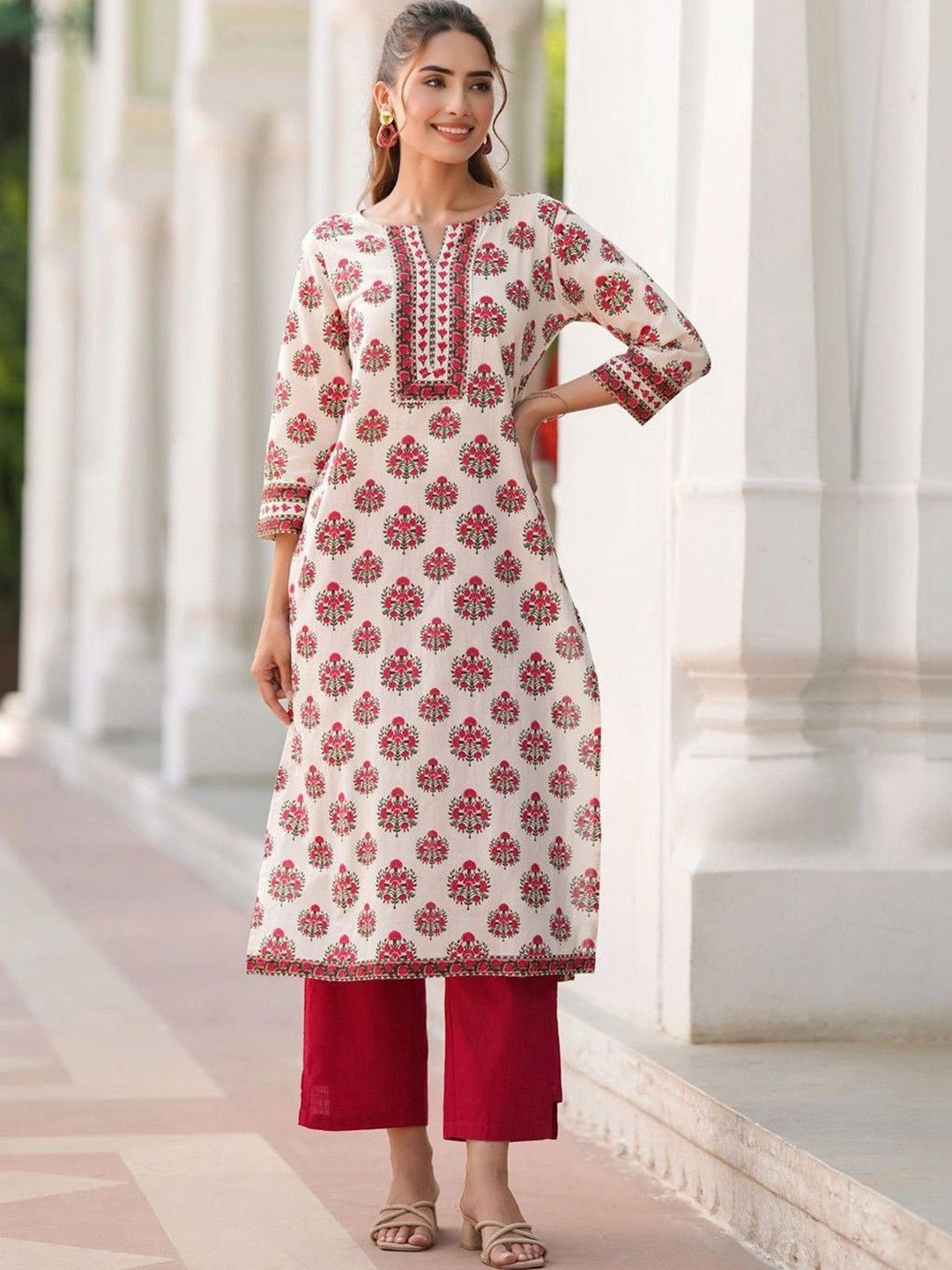 SAK JAIPUR Women Ethnic Motifs Printed Regular Pure Cotton Kurta with Palazzos-picture-52