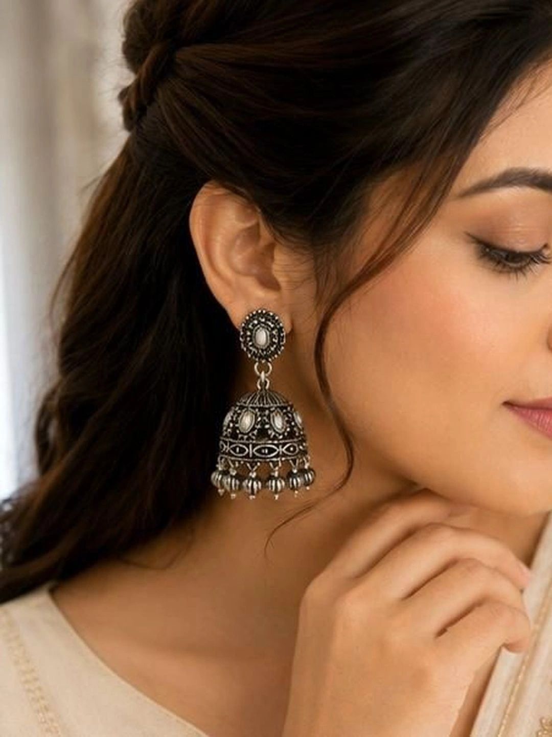 Vogue Violets Dome Shaped Jhumkas Earrings-picture-32