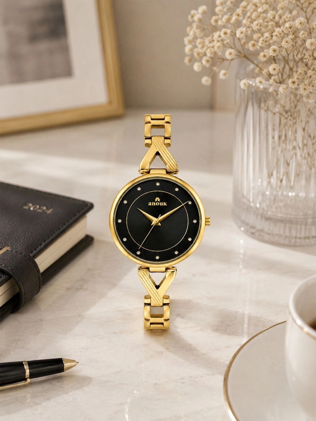 Anouk Women Dial & Stainless Steel Bracelet Style Straps Analogue Watch AN136-RGCASE-BLKDIAL-RGSTP-image-13
