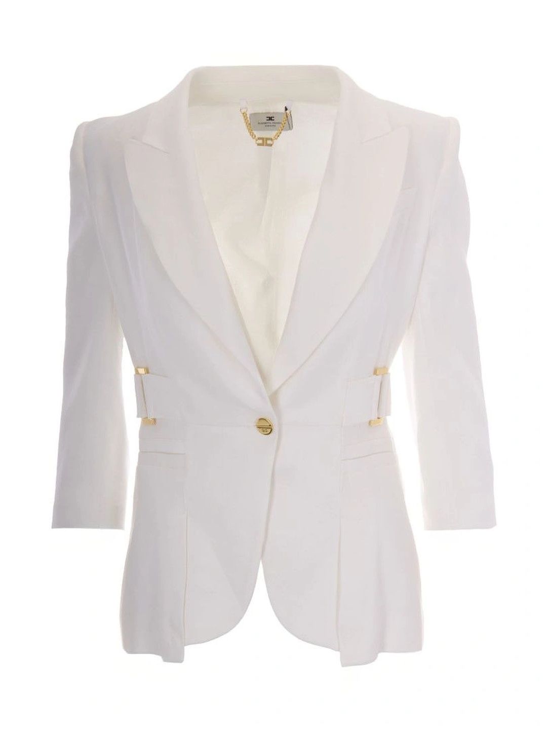 Elisabetta Franchi White Solid Peaked Lapel Blazer-picture-55