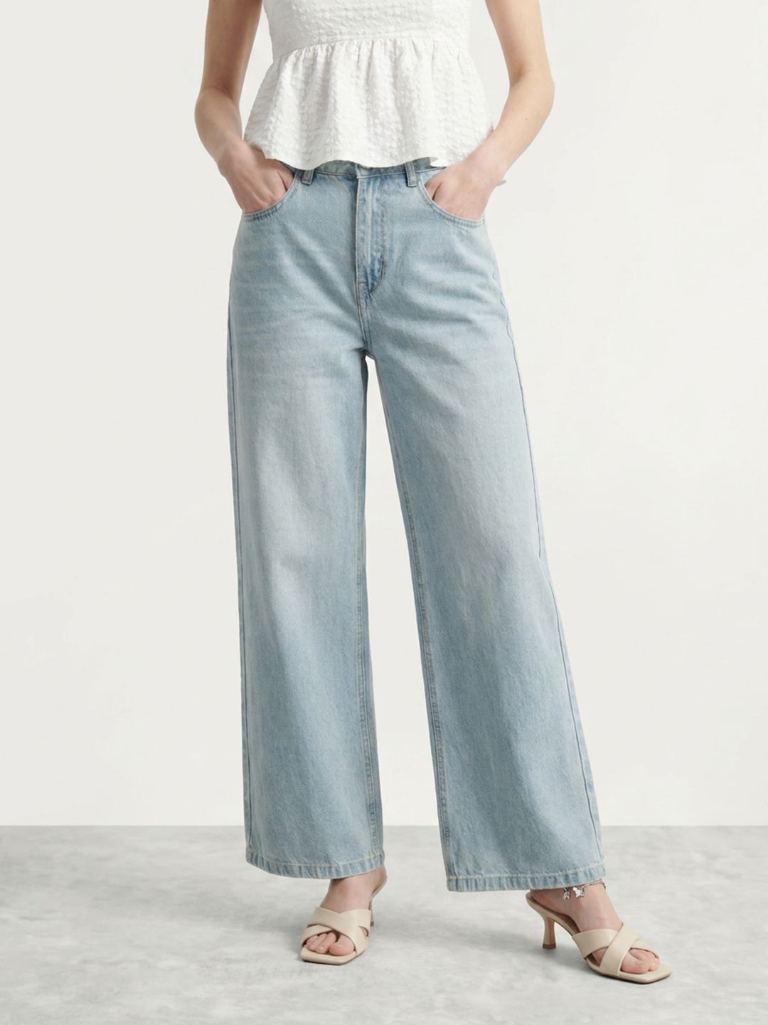 Mast & Harbour Women Wide Leg Pure Cotton Jeans-picture-33