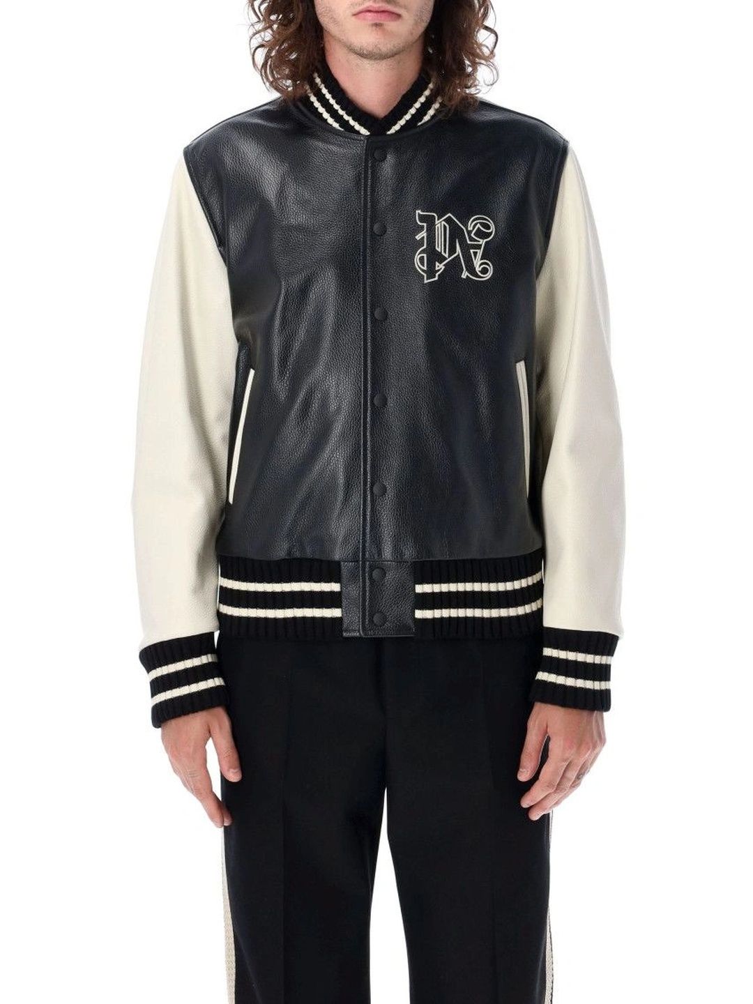 Palm Angels Men Colourblocked Leather Varsity Jacket with Embroidered-picture-12