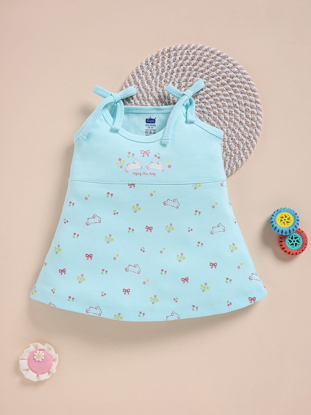 Simply Printed Tie-Up Neck Pure Cotton A-Line Dress-picture-37