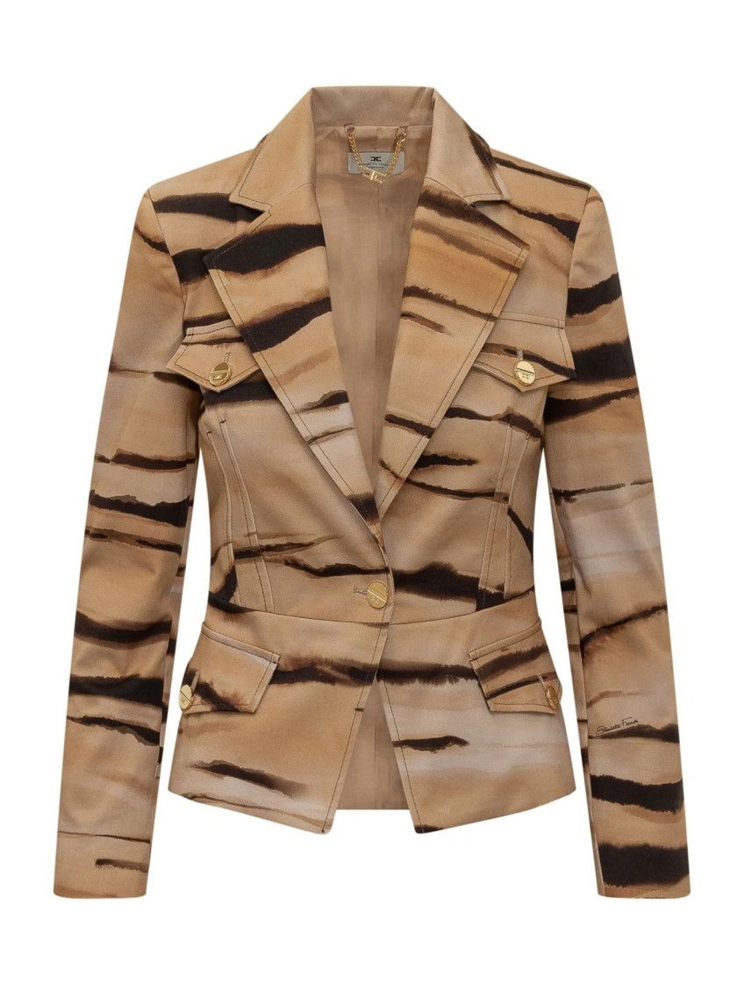 Elisabetta Franchi Printed Notched Lapel Single-Breasted Tailored Fit Formal Blazers-image-12